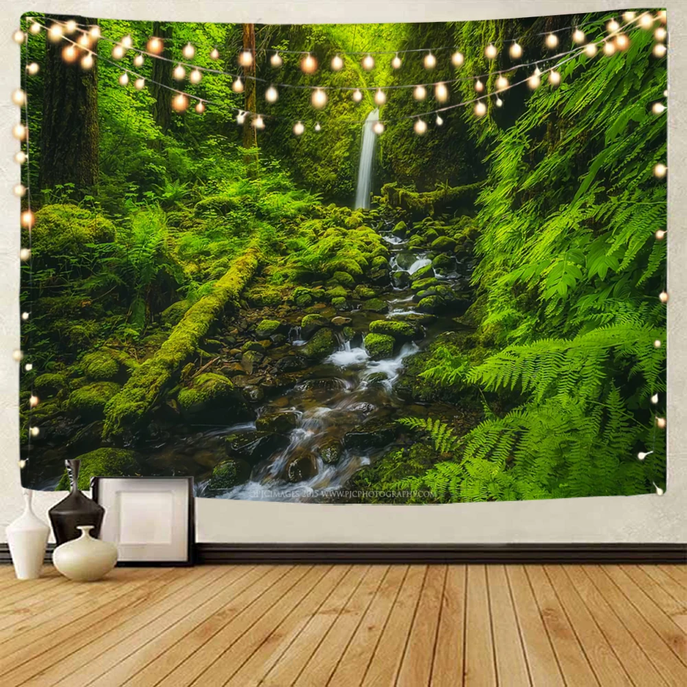 Beautiful nature, forests, waterfalls, flowing water scenery, decorative tapestry, Amazon primitive forest scenery tapestry