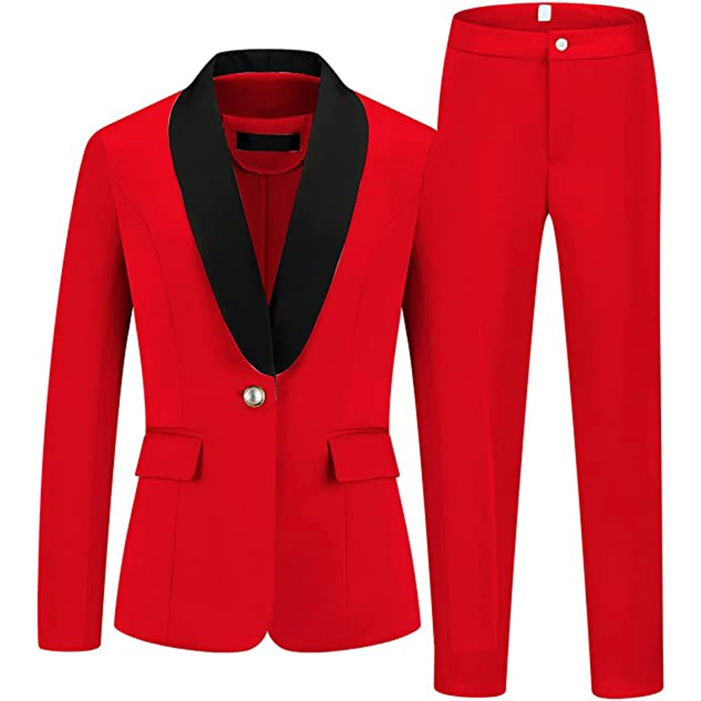 Women's 2 Piece Business Suit Set One Button Solid Color Blazer Trouser-Suit One Button Office Suit For Women