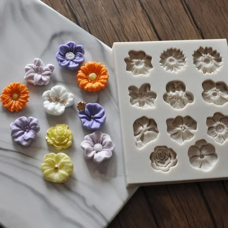 Mini Cute Creative Molds Sunflower Rose Flowers Shape Silicone Mold Cake Different Flower Combinations DIY Chocolate Mould Tools
