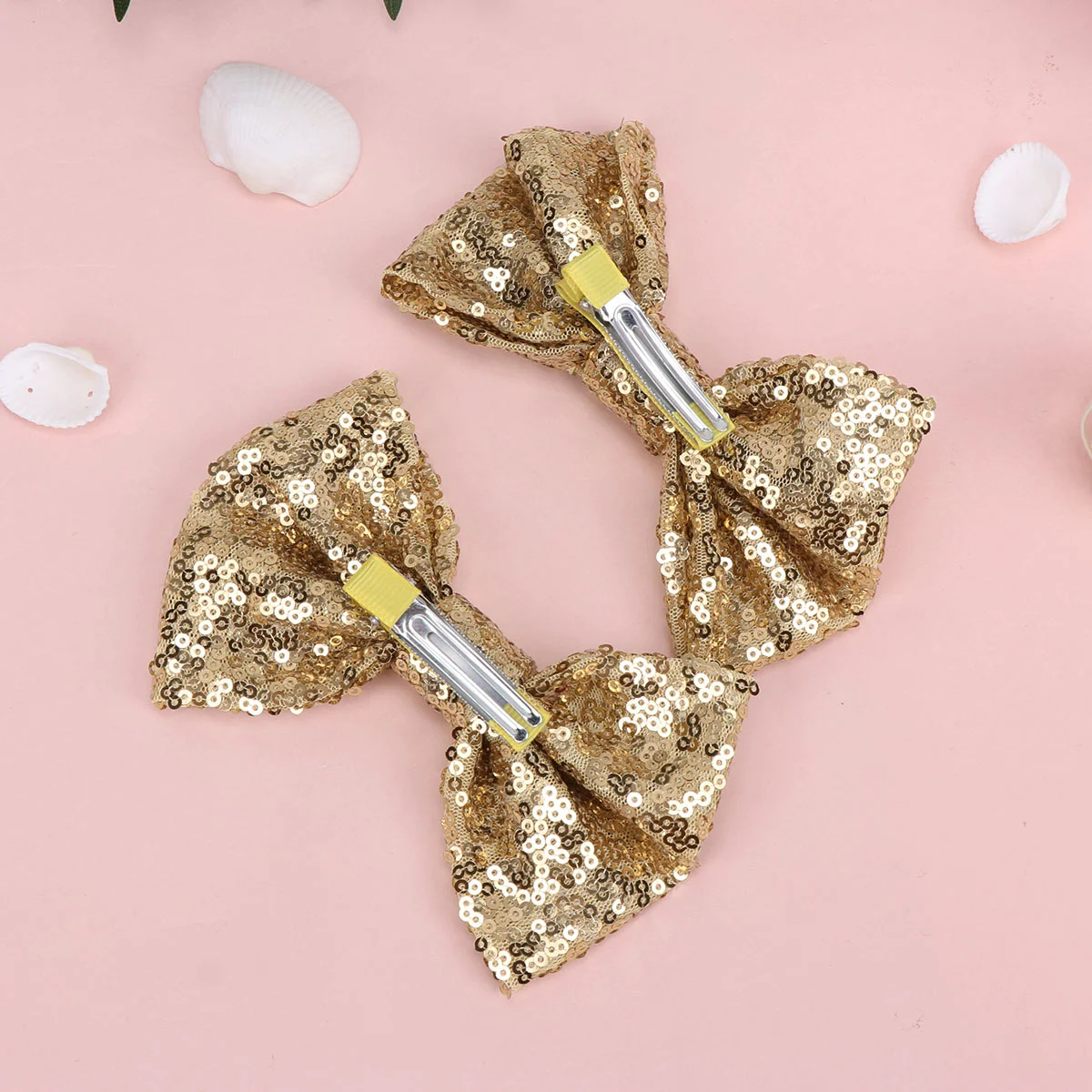 

3pcs Large Bowknot Hairpins Sequined Hair Clip Hair Accessories for Kids Girls (Golden With Clip)