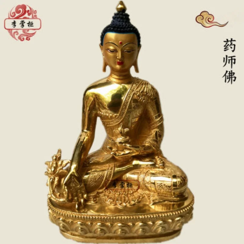 

12"/30cm Handpainted gilt bronze statue Buddha Nepal Divinity bhagavan Bhaisajya