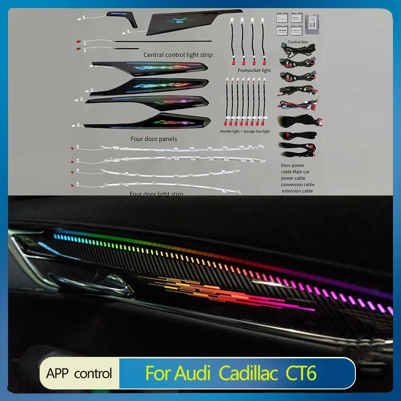 

For Cadillac CT6 Mold LED Light Panel RGB/Symphony Ambient Light, 64 Color Conversion,Button + APP Control