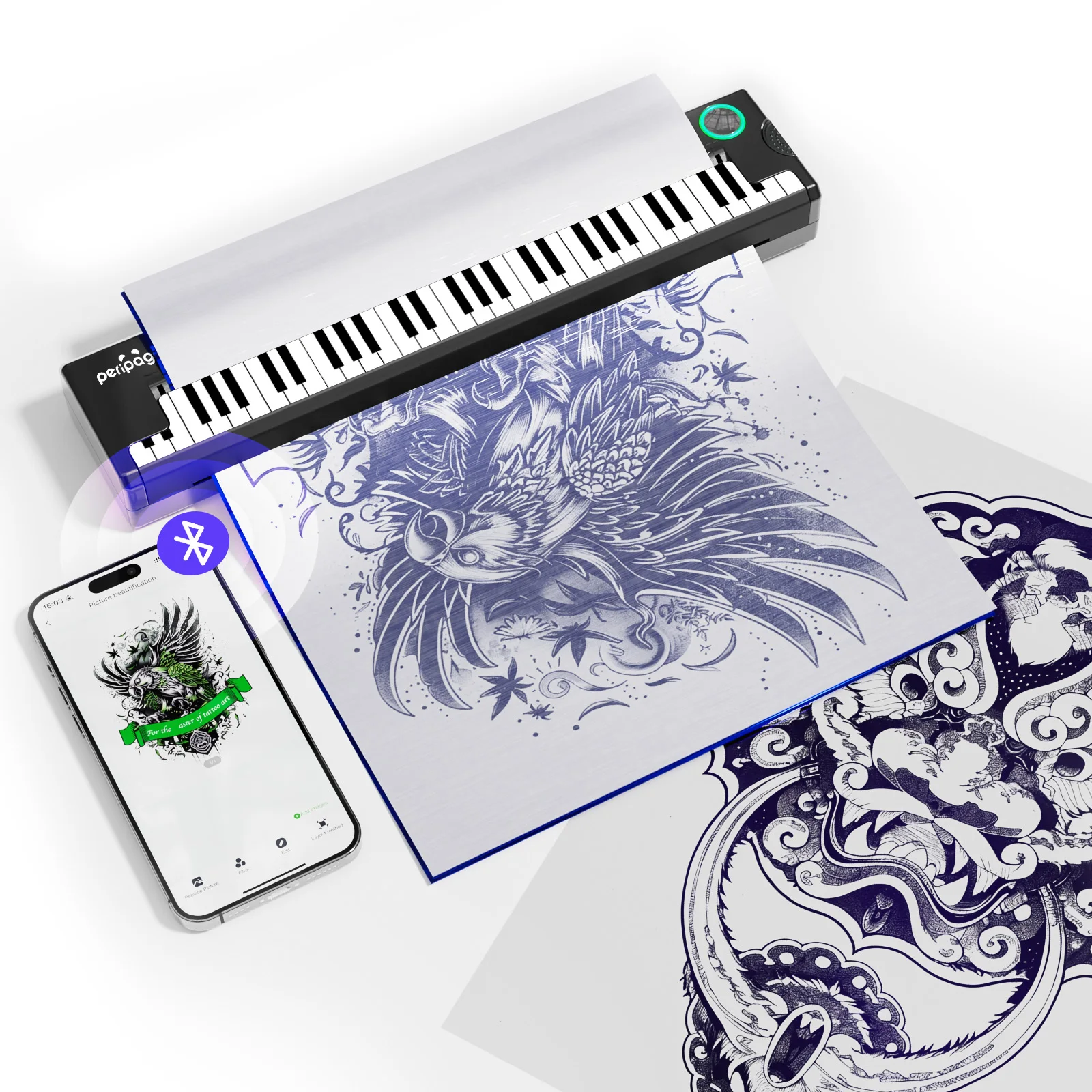 Tattoo タトゥープリンター　サーマルプリンター　美品　ワイヤレス PeriPage P90 ワイヤレスタトゥー転写ステンシルプリンター