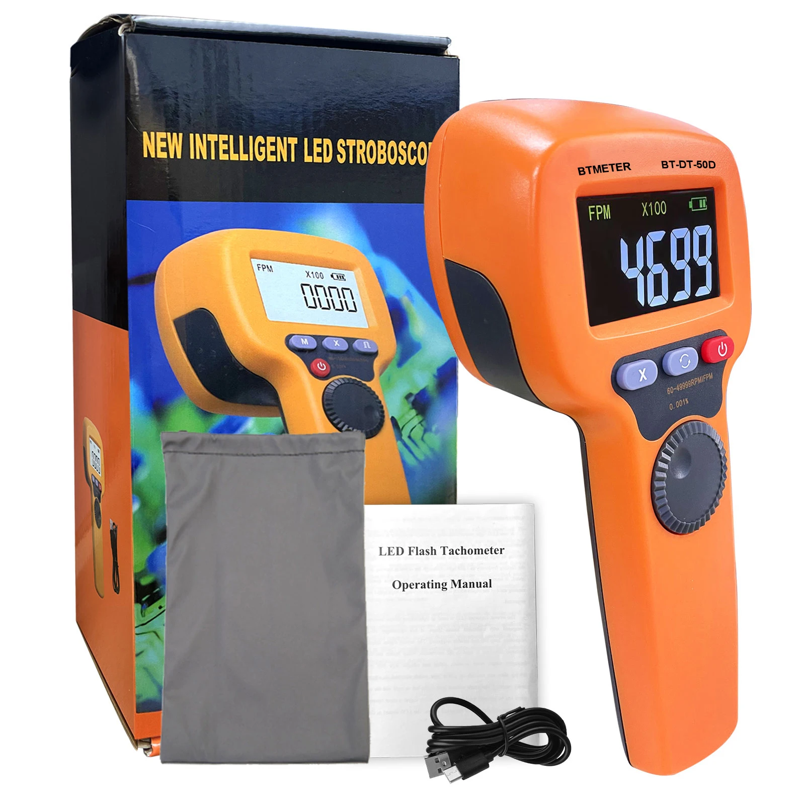 Tacómetro estroboscópico digital sin contacto, instrumentos de prueba de velocidad de rotación de maquinaria eléctrica de motores, para la industria de impresión