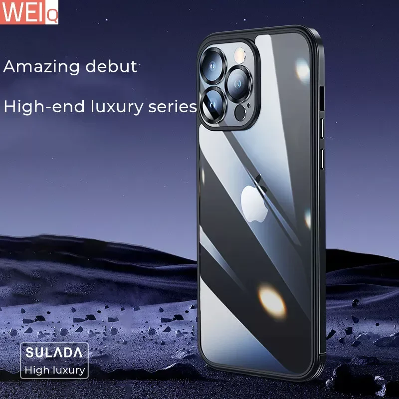 

Чехол для iPhone 14, Ультратонкий Роскошный Стеклянный чехол для iPhone 14 Pro Max 13 Pro Max с металлической рамкой