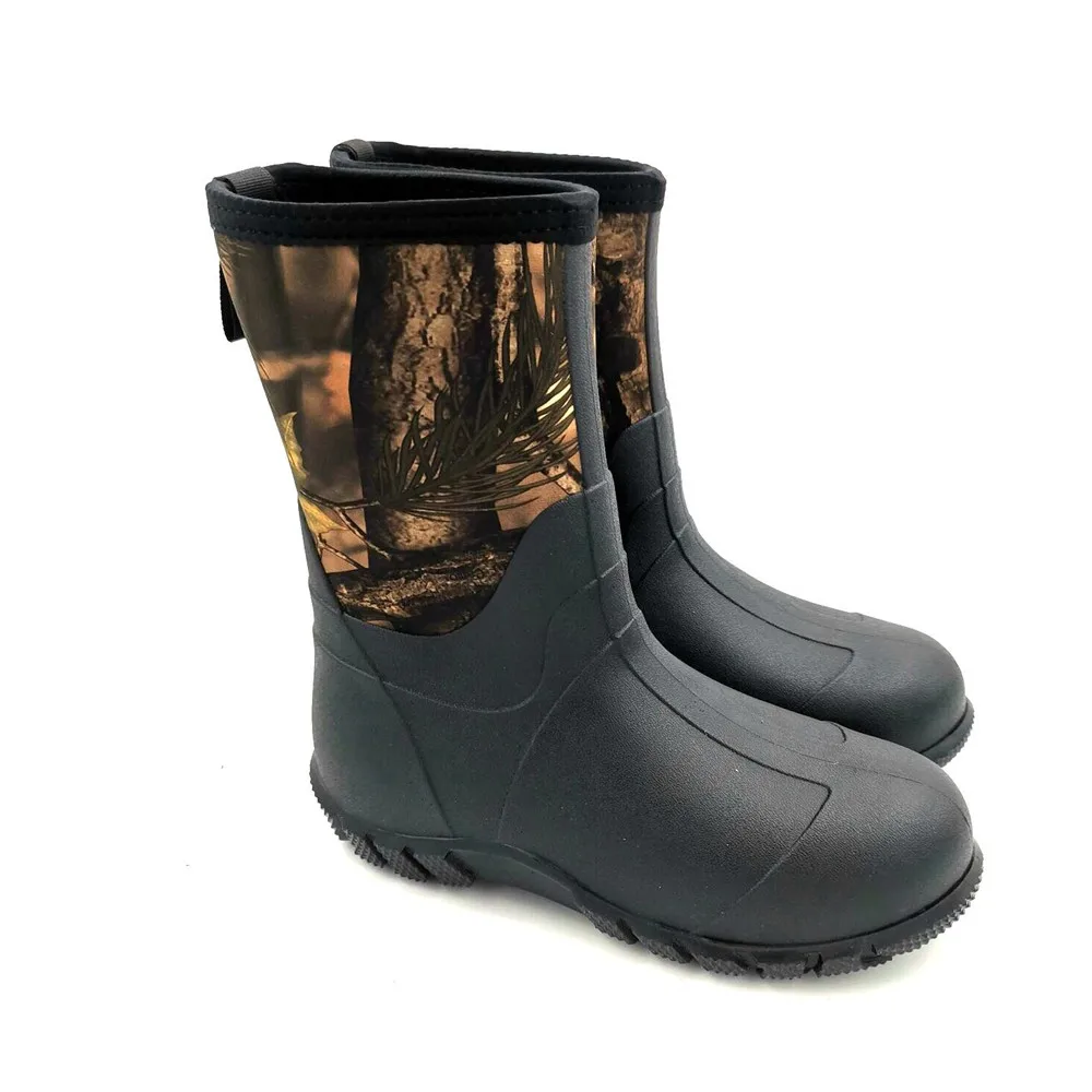 Waterproof Neoprene Mid Rain Boots Wear Resistant Anti-Slip Fishing Shoes High Quality Tree Bionic Camouflage Hunting Boots