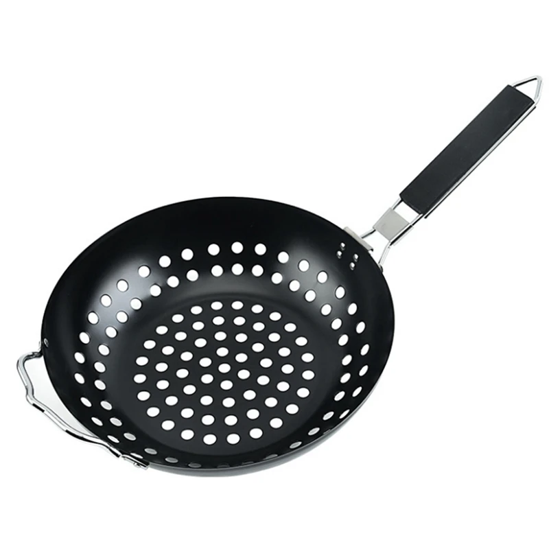BBQ Plate Carbon Steel Non-Stick Round Leaking Plate Multi-Purpose Grill Pan Outdoor Barbecue Tools Baking Plate