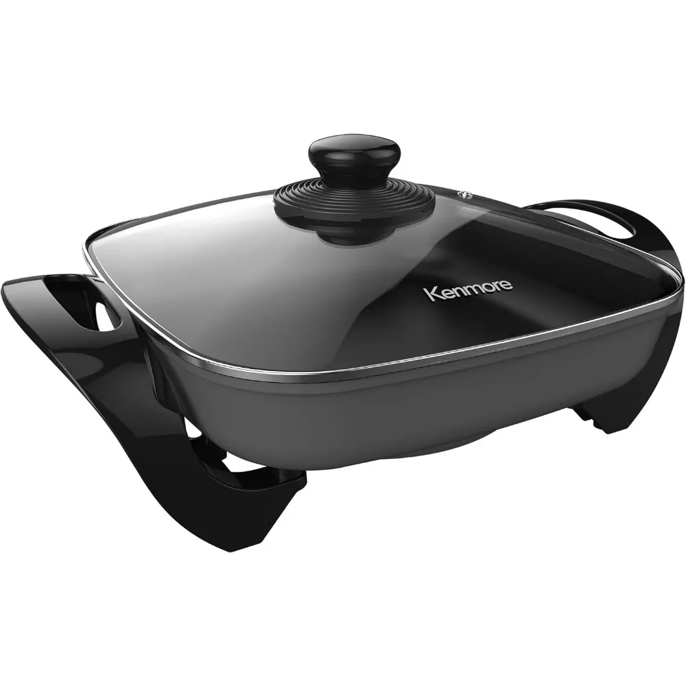 Non-Stick Electric Skillet with Tempered Glass Lid,Black and Grey,Deep-Dish Frying Pan,12"x12" Cooking Surface,One-Pot Cooking 2