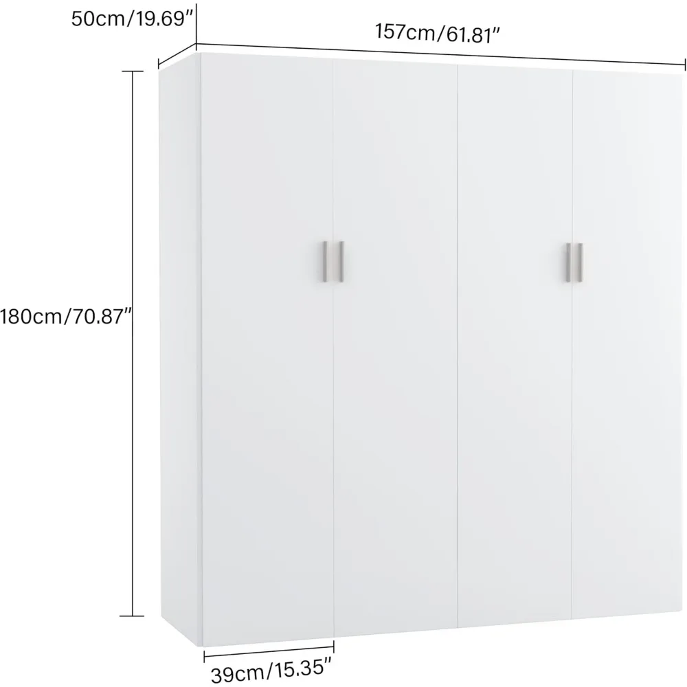 Large Wardrobe Closet with Storage Shelves, 4 Door Armoires Wardrobe with 5 Shelves and 2 Hanging Rails Children's Wardrobes 4