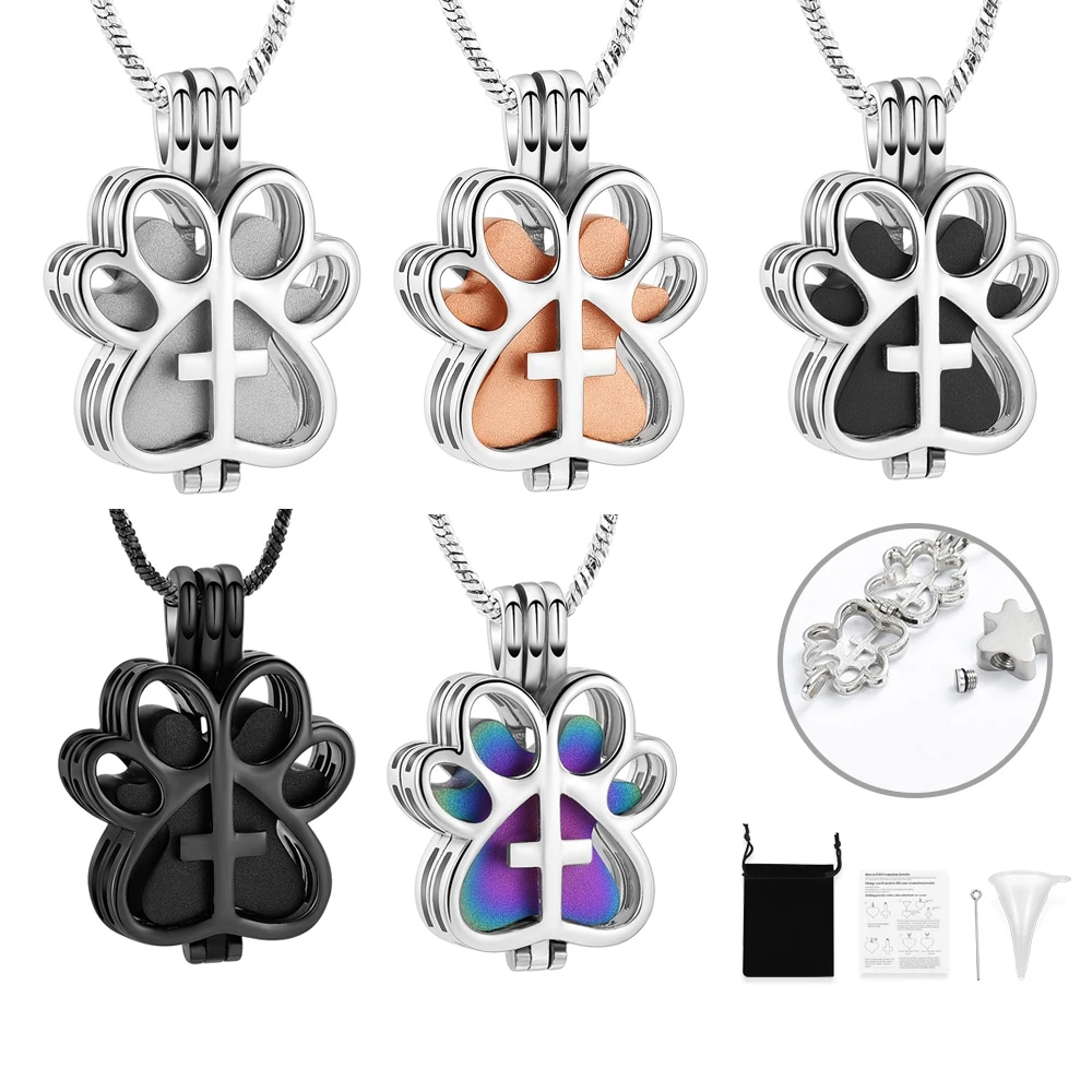 

Openable Urn Cremation Necklace Cat Paw Print Pendant For Pet Ashes Stainless Steel Memorial Healing Women's Gift Jewelry
