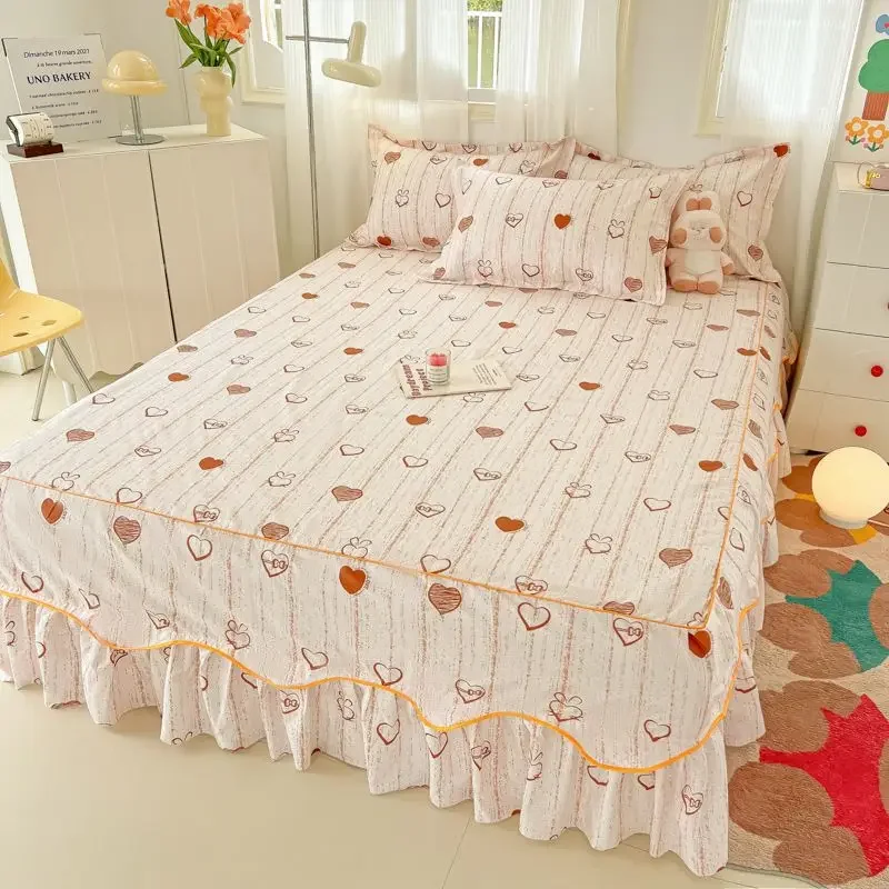 ?Korean Style Bed SkirtFlower Patterns Non-Slip Mattress Wrap All-Season Use Home Decoration Accessory?