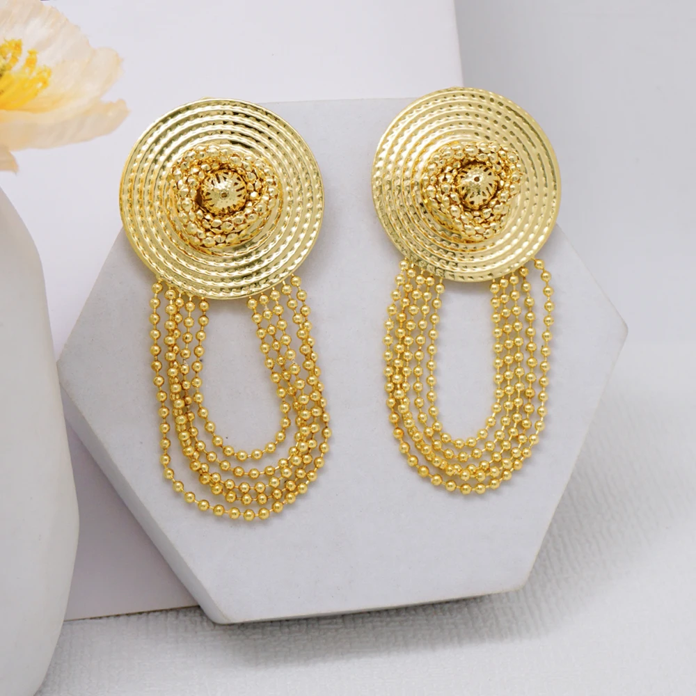 Fashion Gold Color Round Earrings Bohemian Tassel Earrings African Long Hanging Earrings Exaggerated Big Earrings Charm Jewelry