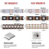 WS2812B WS2811 WS2813 WS2815 5050 RGB Smart LED Strip 5V 12V WS2812 Light Individually Addressable IC 30/60/144Pixels/Leds/m DC - Image 4