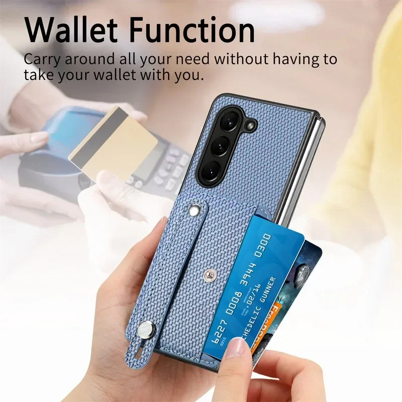 Leather Wallet Case with Card Holder and Wristband - Shockproof Back Cover