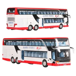 Diecast Metal Pull Back Bus Toy with Sound and Light - Educational Miniature Gift (Red)