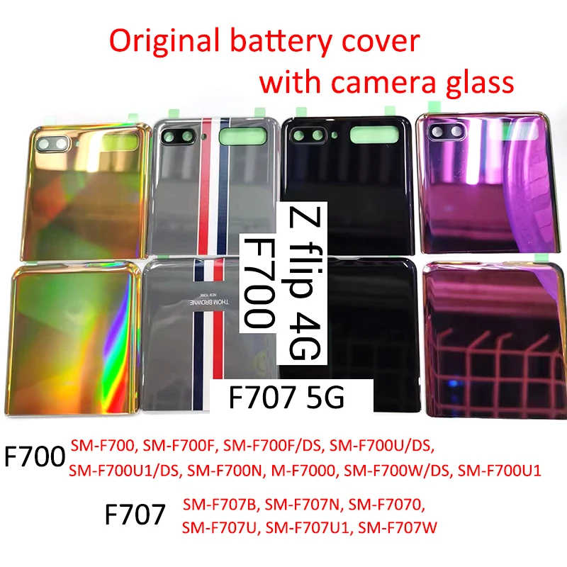 

Original For Samsung Galaxy Z Flip 4G 5G ZFlip F700 F707 Back Rear Glass Lid Shell Battery Cover Housing Replacement+Camera Lens