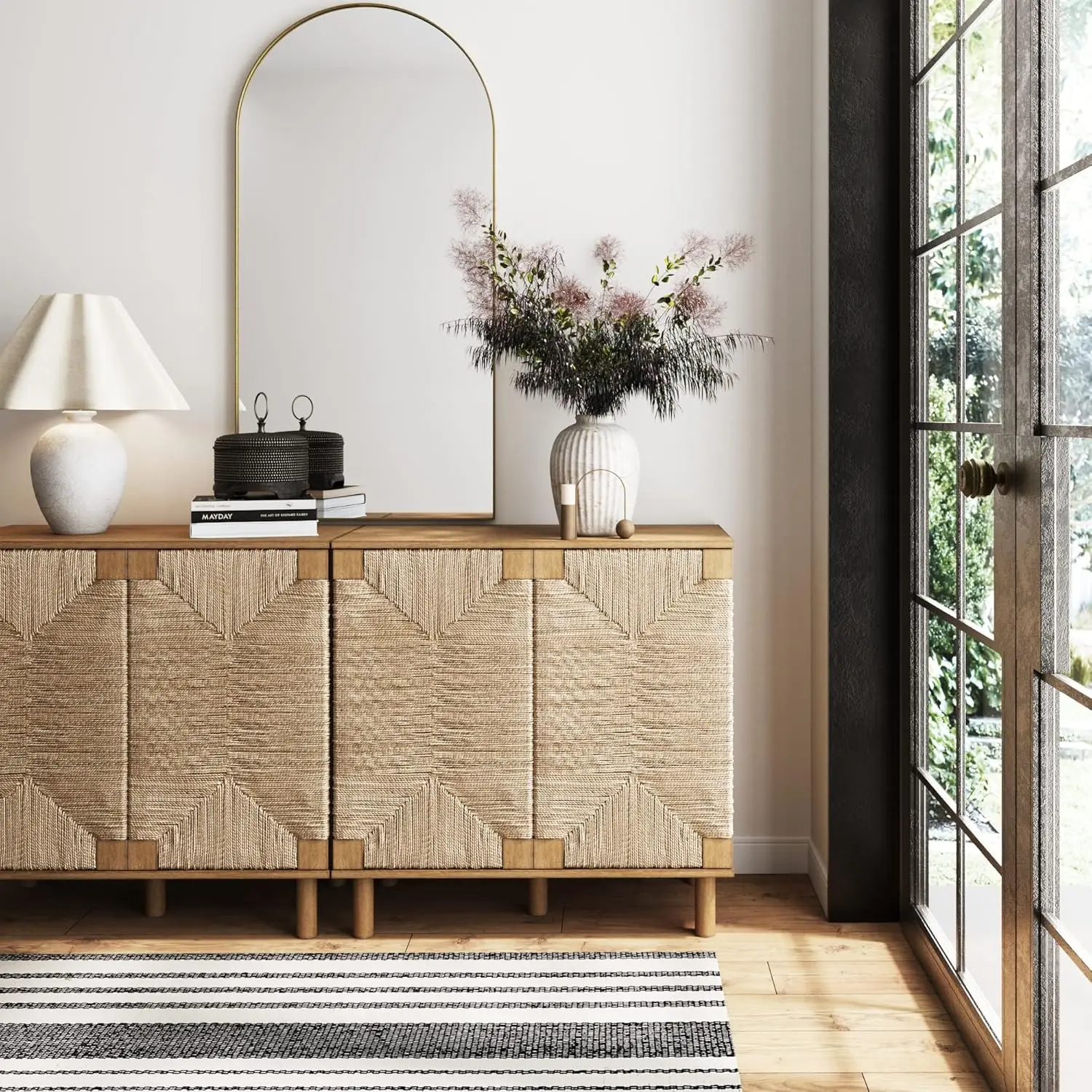 Accent Storage Boho Modern Free Buffet Sideboard Cabinet for Hallway Entryway Dining Living Room Set of 2 TV Stand Beacon