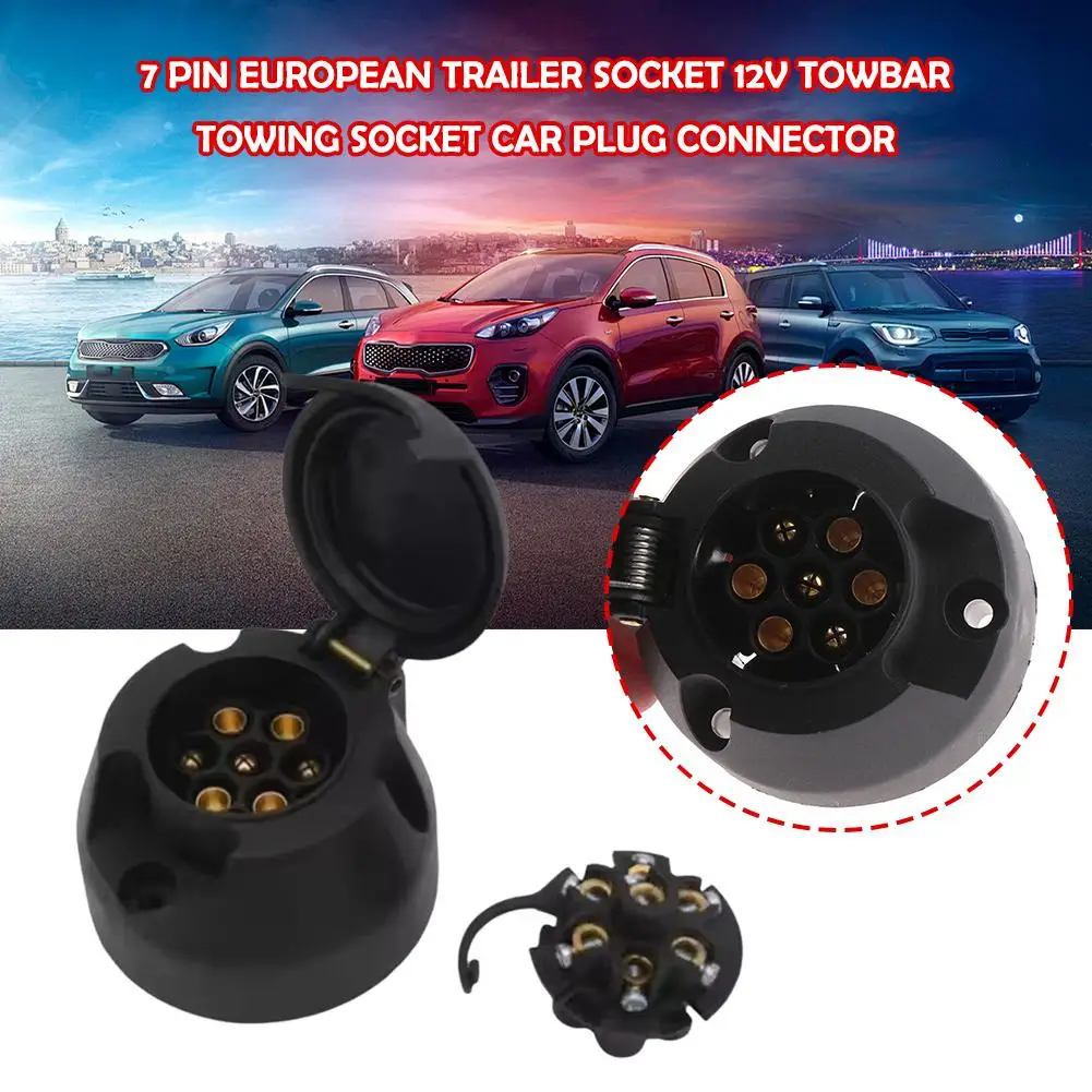 EU 플러그 트레일러 소켓, 원형 12V 견인봉, 견인 자동차 플러그, 블랙 소켓 커넥터, I8R6, 7 핀