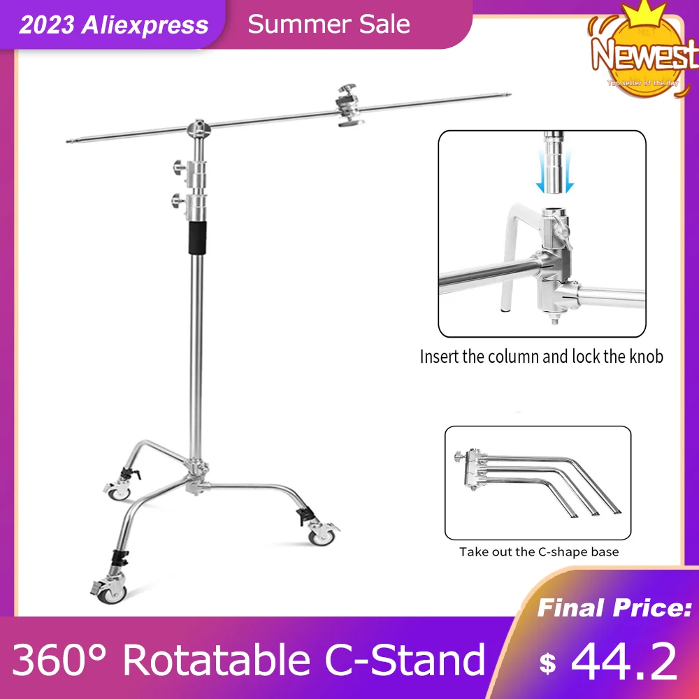 

C-Stand 360° rotatable Anti-slip Stainless Steel Light Stand Backdrop stand with Hold Arm Grip Head For Photography Reflectors