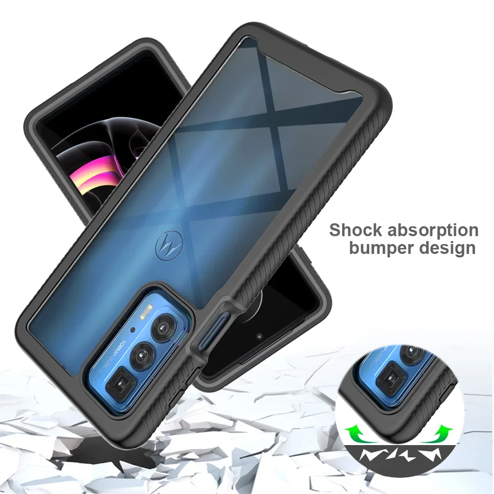 Rugged Armor Shockproof Case with TPU Frame and Transparent Back Cover