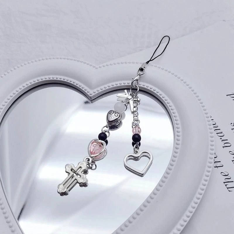 

Быстрый ремешок на запястье из бисера, брелок с подвеской в ​​форме креста, ремешок на запястье с полым сердцем, Y2k