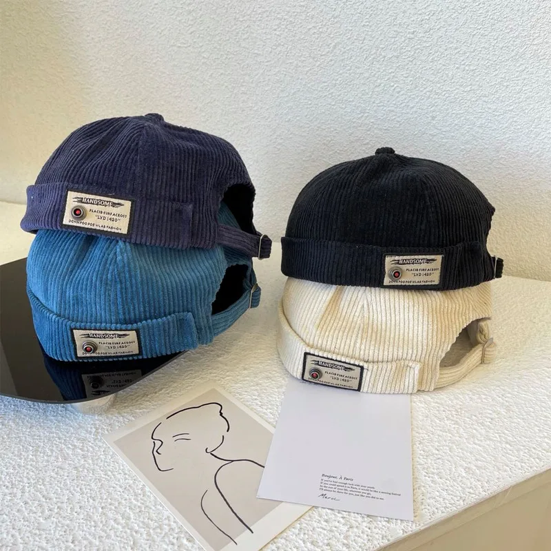 

Men Women Spring Autumn Brimless Beanie Hat Vintage Corduroy Landlord Caps Casual Hip Hop Skullcap 55-59cm Adjustable