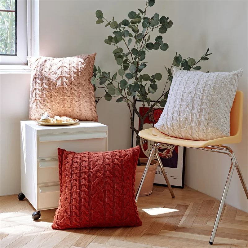 

Simple Solid Color Acrylic Knitted Pillowcase Cushion Cover 45*45 Dakimakura Decorative Pillows For Sofa
