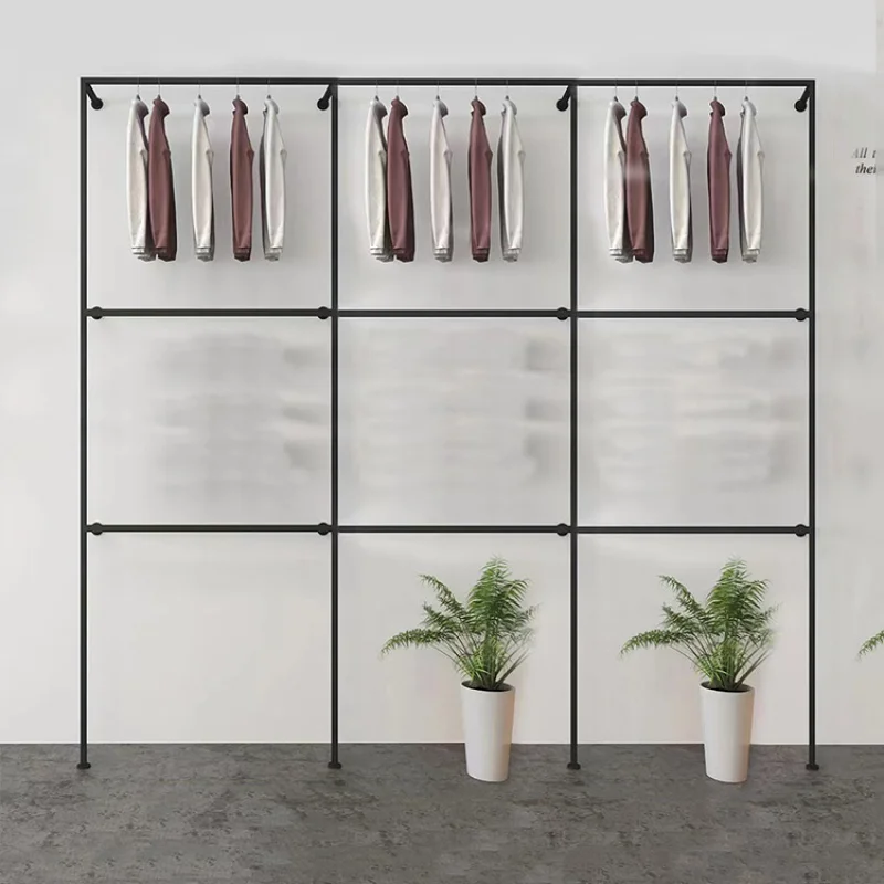 

Custom, modern luxury display rack Wall commercial stainless steel retail clothes hanger display stand for clothing store