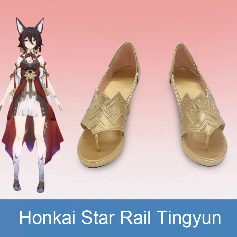 

Парик для косплея с конским хвостом Honkai Star Rail Tingyun, термостойкие синтетические сапоги темно-коричневого и темно-Красного цвета для косплея аниме