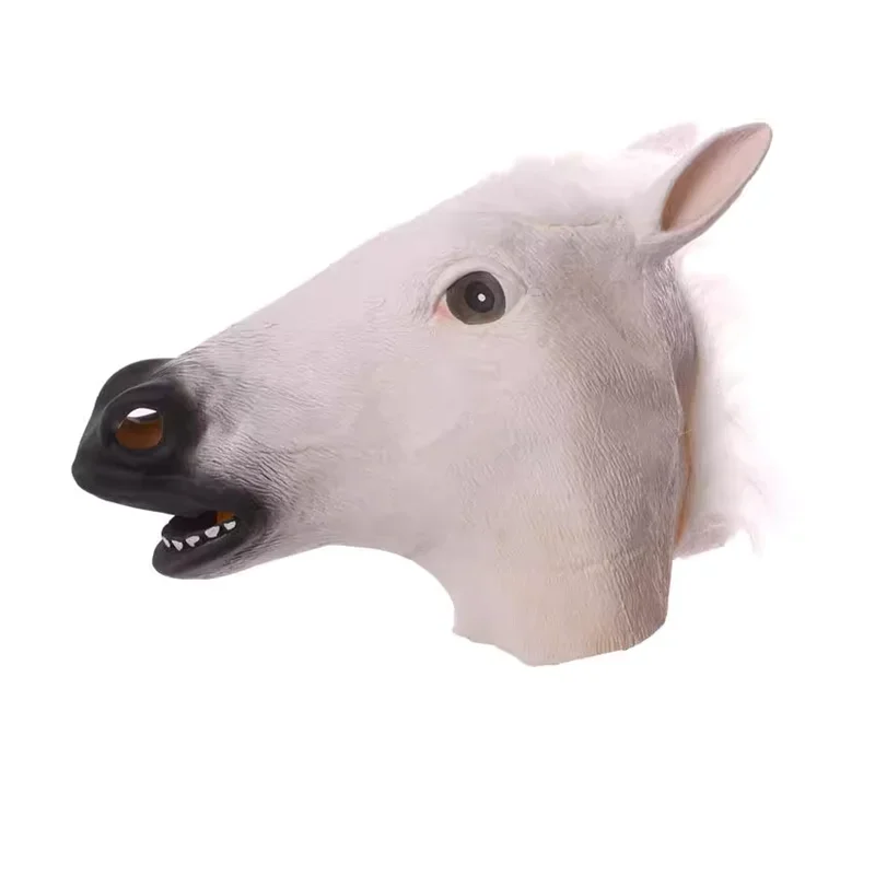 Horse Head Mask Halloween Cosplay Costume Creepy Animal Costume Prop Headgear Halloween Decor Funny Rubber Animal Head Mask