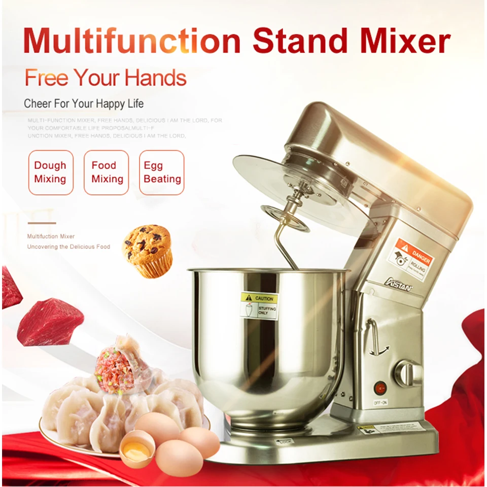 AST-B10S Electric Stand Mixer for Kitchen Planetary Food Mixer with Cover Dough Hook Flat Beater Wire Whip 5/7/10 Liters S.steel 2