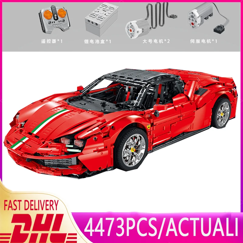 

New 1:8 With Motor 022001-1 High-Tech Moc Super Sport Racing SF90 Car Model Building Block Bricks Toys Chirismas Gifts 4473Pcs