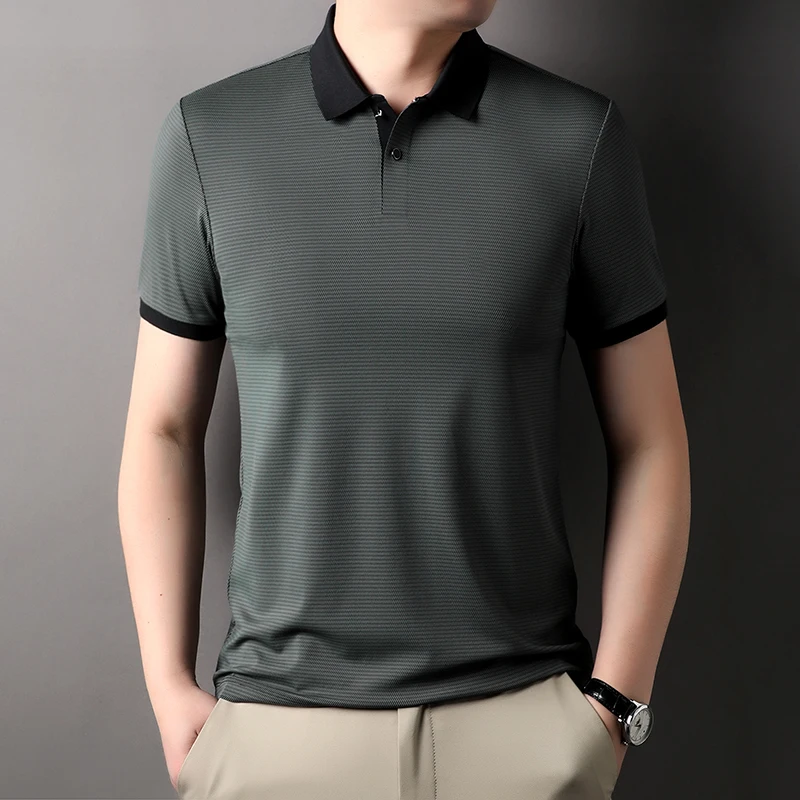 New Seamless Men's Polo Shirts Luxury Summer Short Sleeve