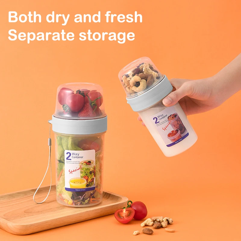 Breakfast Oatmeal Cereal Nut Yogurt Salad Cup Seal Container Set with Fork Sauce Cup Lid Bento Tuppers Food Taper Bowl Lunch Box