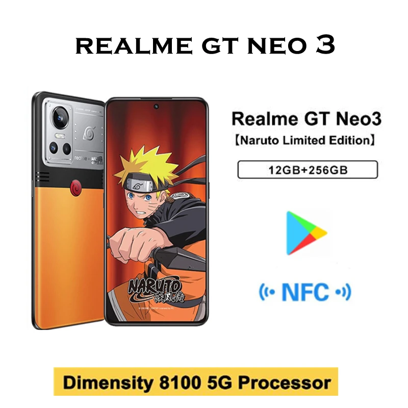 realme GT neo 3 5G Smart Phone Display Chipset 150W Super Charge Dimensity 8100 LPDDR5 UFS3.1 NFC Mobile Phone
