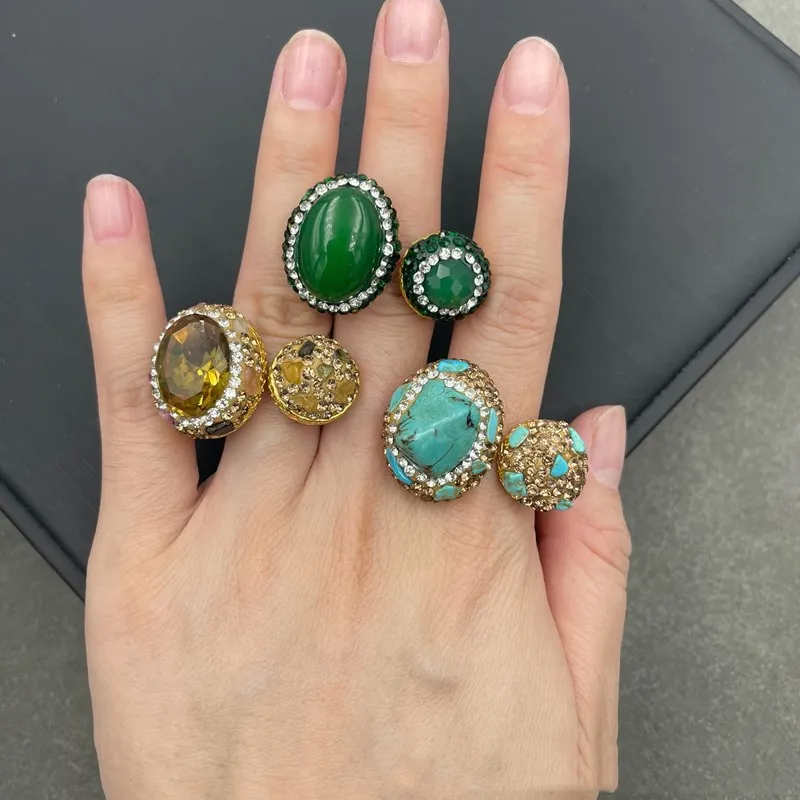 

1piece green jade/brown quartz/howlite turquoise baroque zirocn Ring one size ring free size ring