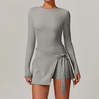 Barboteuse dos nu ensemble à manches longues sport Fitness body siamois vêtements de sport femmes vêtements combinaison jupe combishort Yoga costume 3