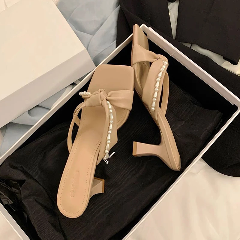 

Женские босоножки с жемчугом, желтые сандалии на высоком каблуке и платформе с квадратным носком, лето 2022