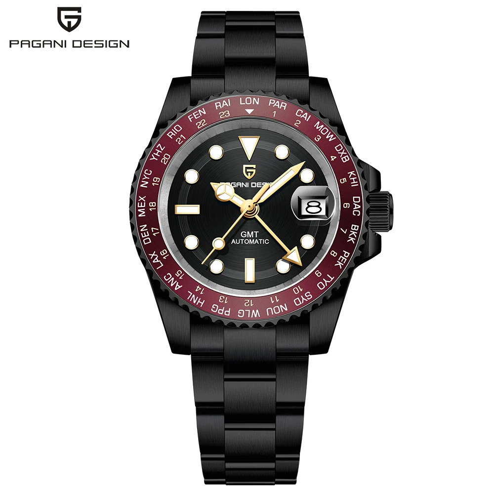 【新品箱入り】PAGANI DESIGN GMT ブラック✖️プラック PAGANI DESIGN V3 Version GMT Watches Men's Luxury Sapphire