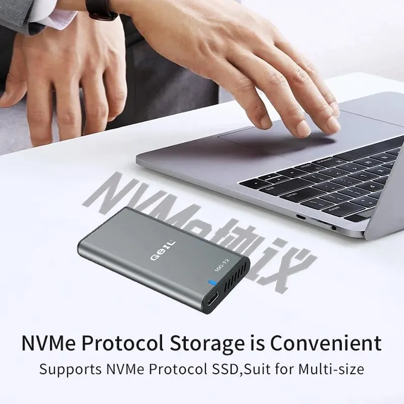 GeIL M.2 NVMe 모바일 SSD 인클로저, 나사 없는 USB 3.2 Gen 2 인터페이스, C타입 세트, 2230, 2242, 2260/2280 스토리지 박스용, 10Gbps