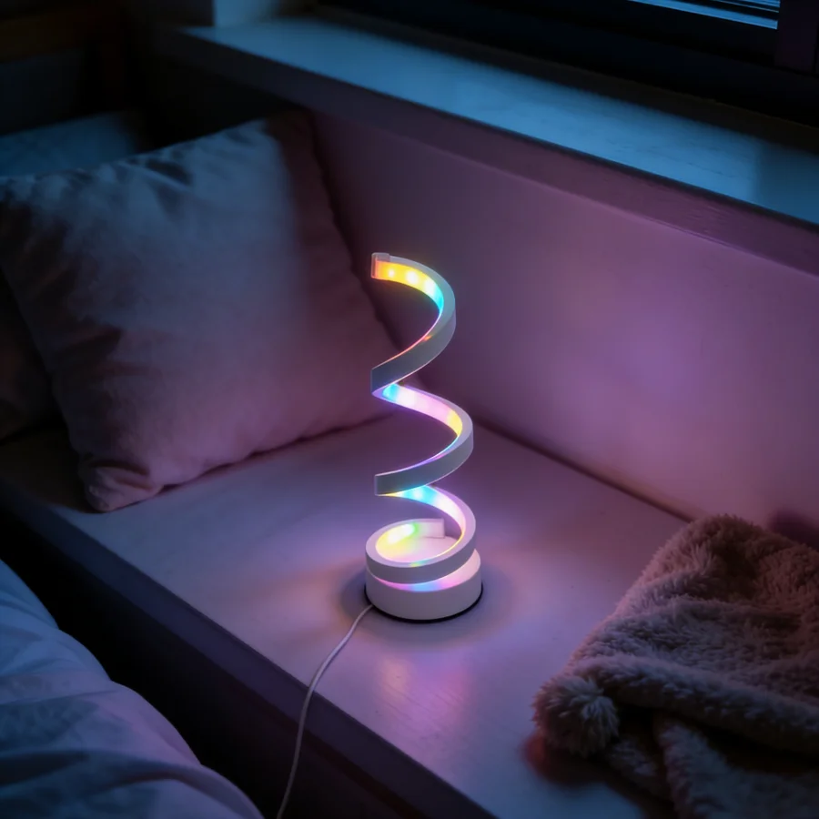1PC RGB 나선형 LED 테이블 램프, 침실, 게임룸 및 파티 장 현대적인 색상 변경 야간 조명