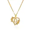Colliers avec initiales de cœur et de fleur en Zircon pour femmes, en acier inoxydable, pour amoureux du cœur, couleur or, chaîne avec lettres, bijoux