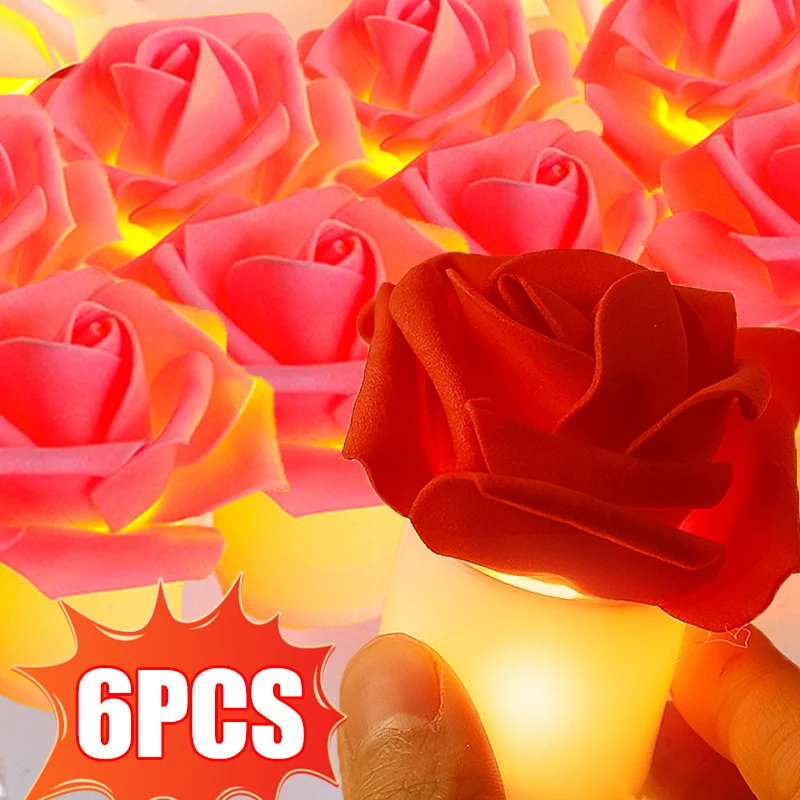 

Simulation Rose Candle Lamps LED Rose Flower Electronic Candle Battery Powered Valentine's Day Wedding Party Decor Night Lights