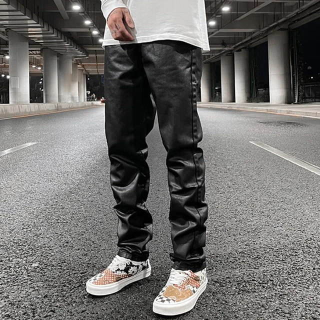 Faringe Opaco arcilla Pantalones vaqueros negros Harajuku para hombre, pantalón informal encerado  Vibe, lápiz, holgado, de gran tamaño, con bolsillos rectos, estilo Hip Hop  - AliExpress