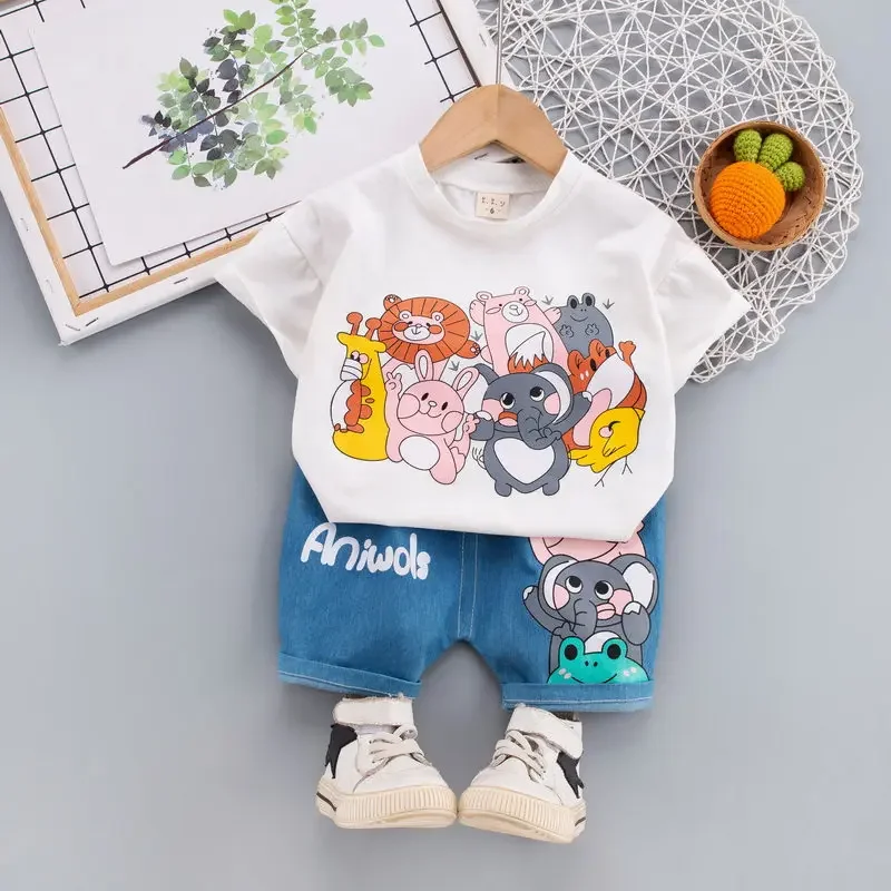 Children Cotton Out Clothes Summer Kids Boys Cartoon Animal T Shirt Shorts 2Pcs/Sets Infant Kids Fashion Toddler Tracksuits