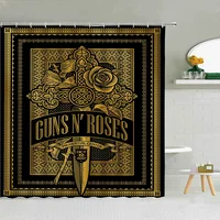 Rock-Gun Roses Bathroom Curtains for the Home Shower Shower Curtain Waterproof Folding Partition Accessories Bath Bedrooms Set 2