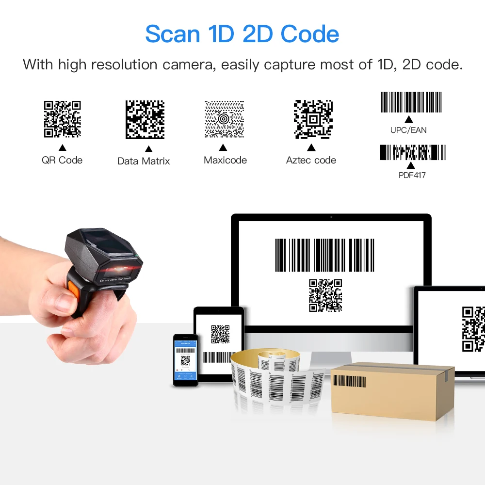 Eyoyo Barcode Scanner Wireless Mini Portable 2D 1D Wearable Ring Bar Code Reader 3In-1 Bluetooth Finger Scanners Screen Scanning hp scanner