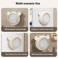 Boîte de film de cuisine domestique pratique ; Rangement mural anti-poussière ; Organisateur d'enveloppe en plastique ; Couvercle de boîte de couverture alimentaire en forme de support. 4