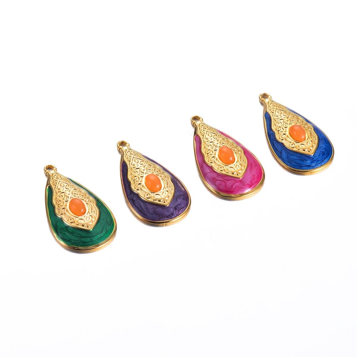 2 Stücke Bunte Edelstahl Wassertropfen Emaille Charms Ohr Anhänger DIY Böhmischen Stil Schmuck Ohrring Erkenntnisse – Detail 6