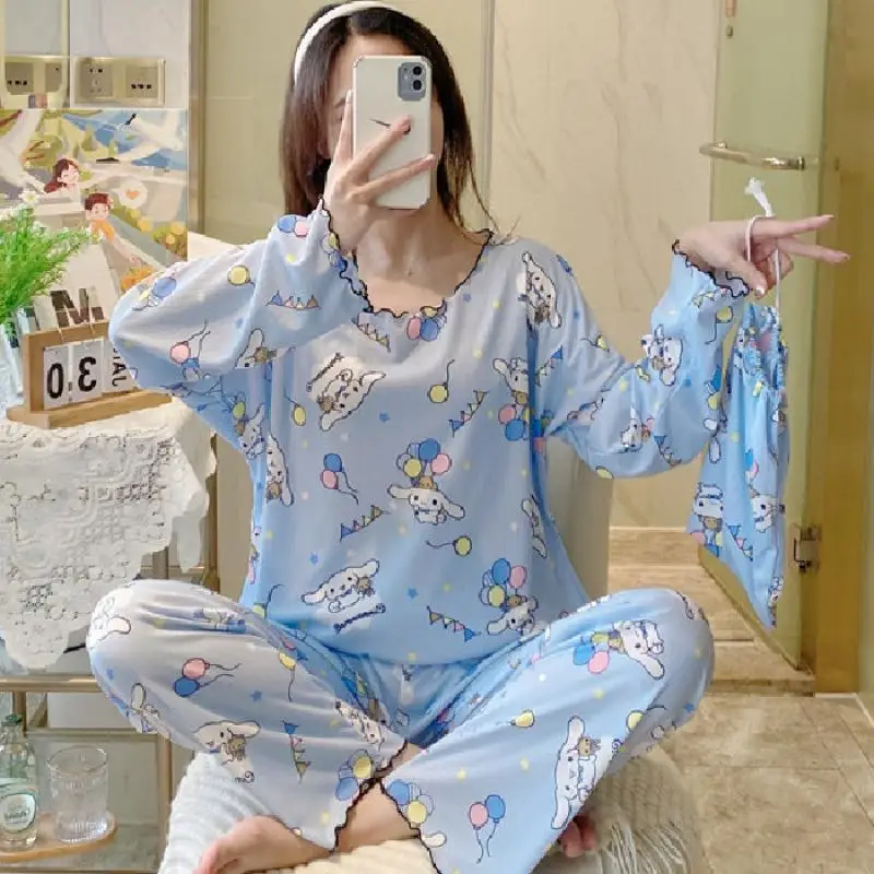 

New Kawaii Sanriod Anime series Spring Autumn Pajamas Cinnamoroll My Melody Long Sleeve Two Piece Lace Loungewear BABY girl gift